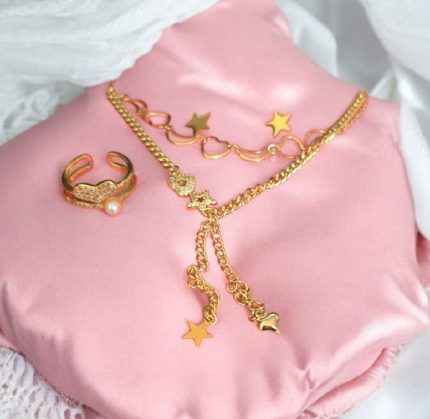 JUEGO DE COLLAR Y ANILLO CORAZON ESTRELLA